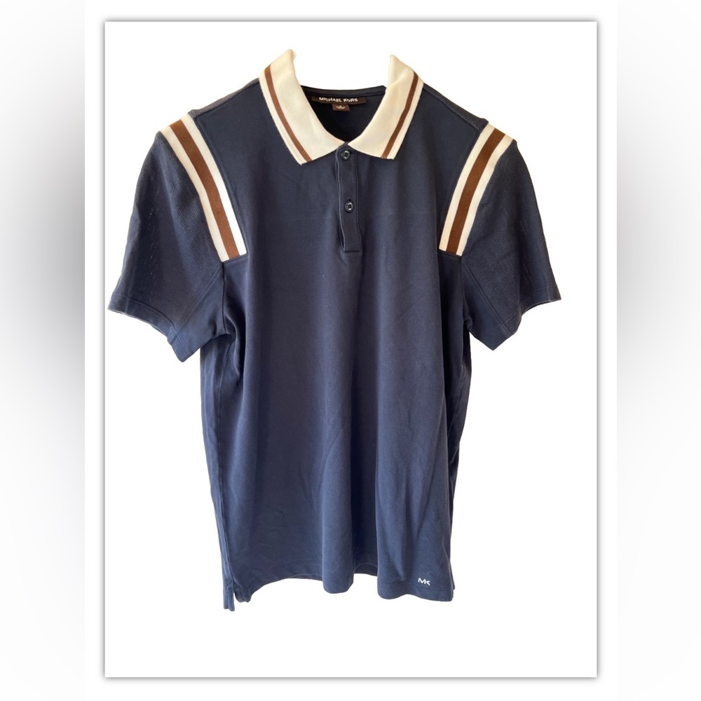 Michael Kors MK Blue Brown Men's Polo Shirt Small S Casual Logo